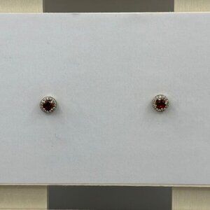 Sterling silver gold tone earrings with red stones 925